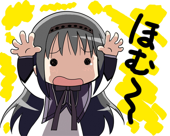 akemi_homura, black_hair, bow, chibi, homu, long_hair, magical_girl, mahou_shoujo_madoka_magica