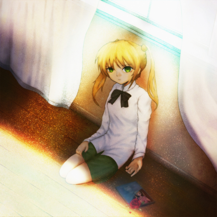 amputee, blonde_hair, green_eyes, green_skirt, highres, ibarazaki_emi, katawa_shoujo, neuwair