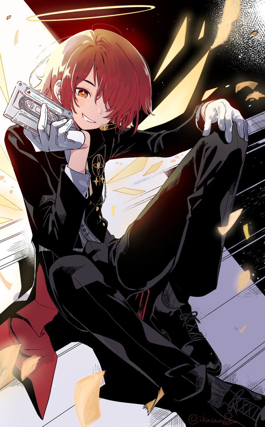 1girl, absurdres, ambience_synesthesia, arknights, black_jacket, black_pants, black_shoes, blush