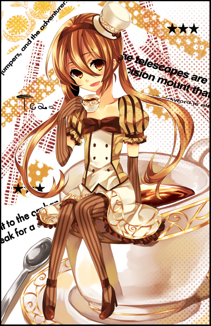 akizuki_mizuho, bad_id, coffee, cup, dress, elbow_gloves, gloves, hat