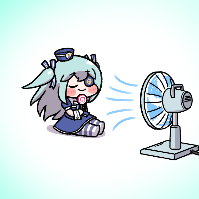 1girl, alterkero, aqua_hair, blush_stickers, candy, chibi, chibi_only, closed_eyes