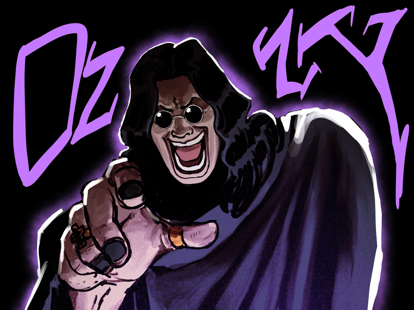 1boy, black_background, black_cloak, black_hair, black_nails, cloak, commentary, cross