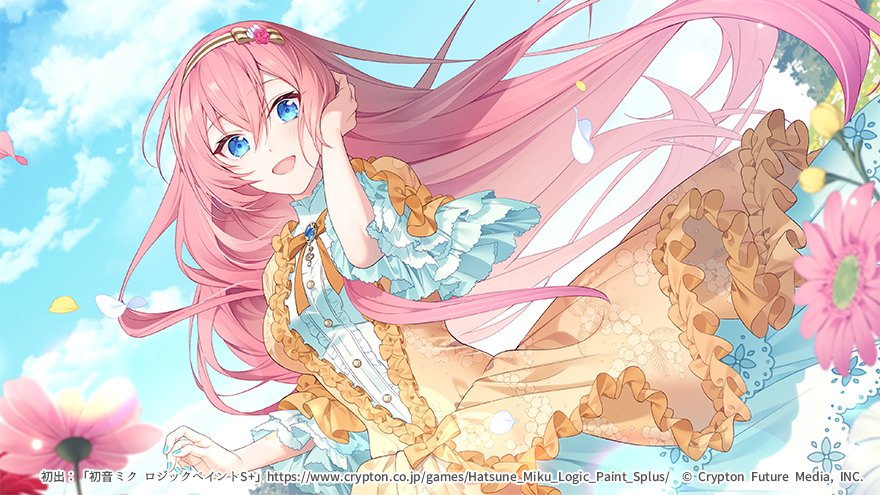 blue_eyes, blue_nails, blue_sky, buttons, clouds, commentary_request, dress, flower