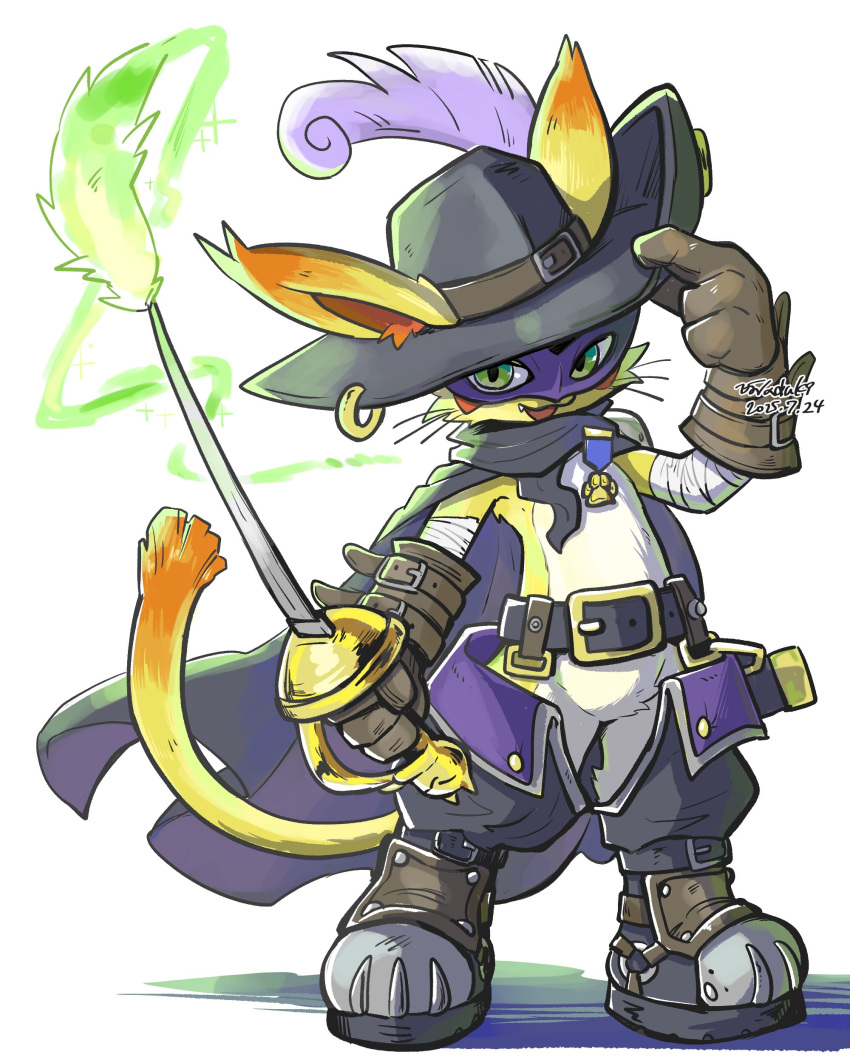 absurdres, adjusting_clothes, adjusting_headwear, black_cape, black_hat, black_pants, boots, brown_gloves