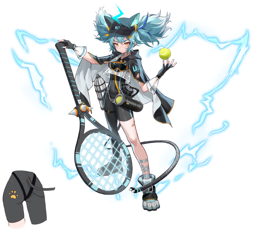 1girl, absurdres, amamiyayk, animal_ears, ass, ball, black_gloves, blue_hair