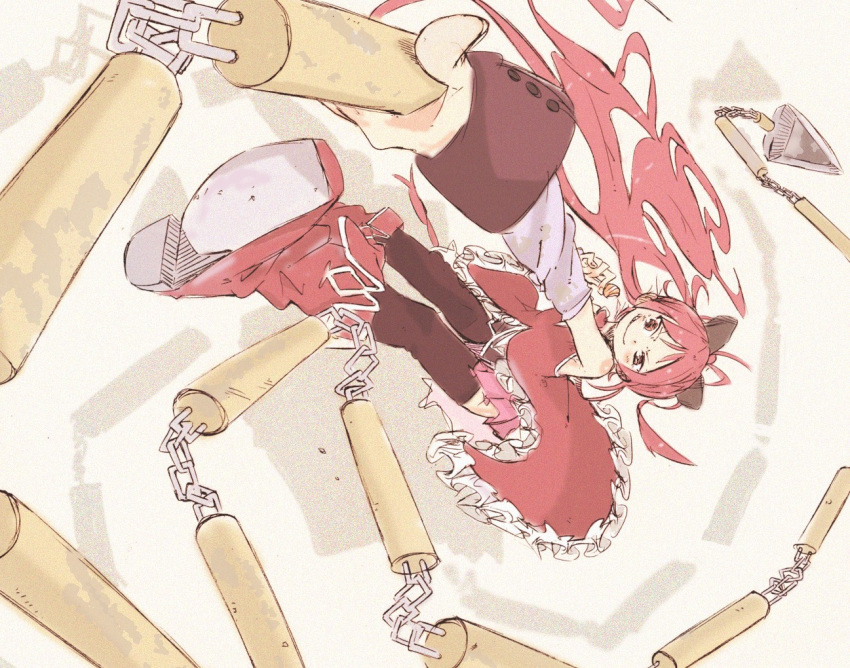 bow, eating, grin, hair_bow, magical_girl, mahou_shoujo_madoka_magica, nagaoka_taichi, polearm