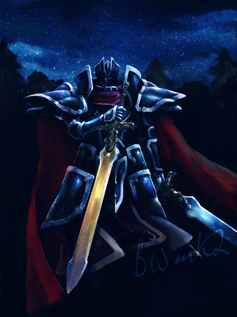 1boy, alondite, armor, black_knight_(fire_emblem), bwmk2, cape, commentary_request, dual_wielding