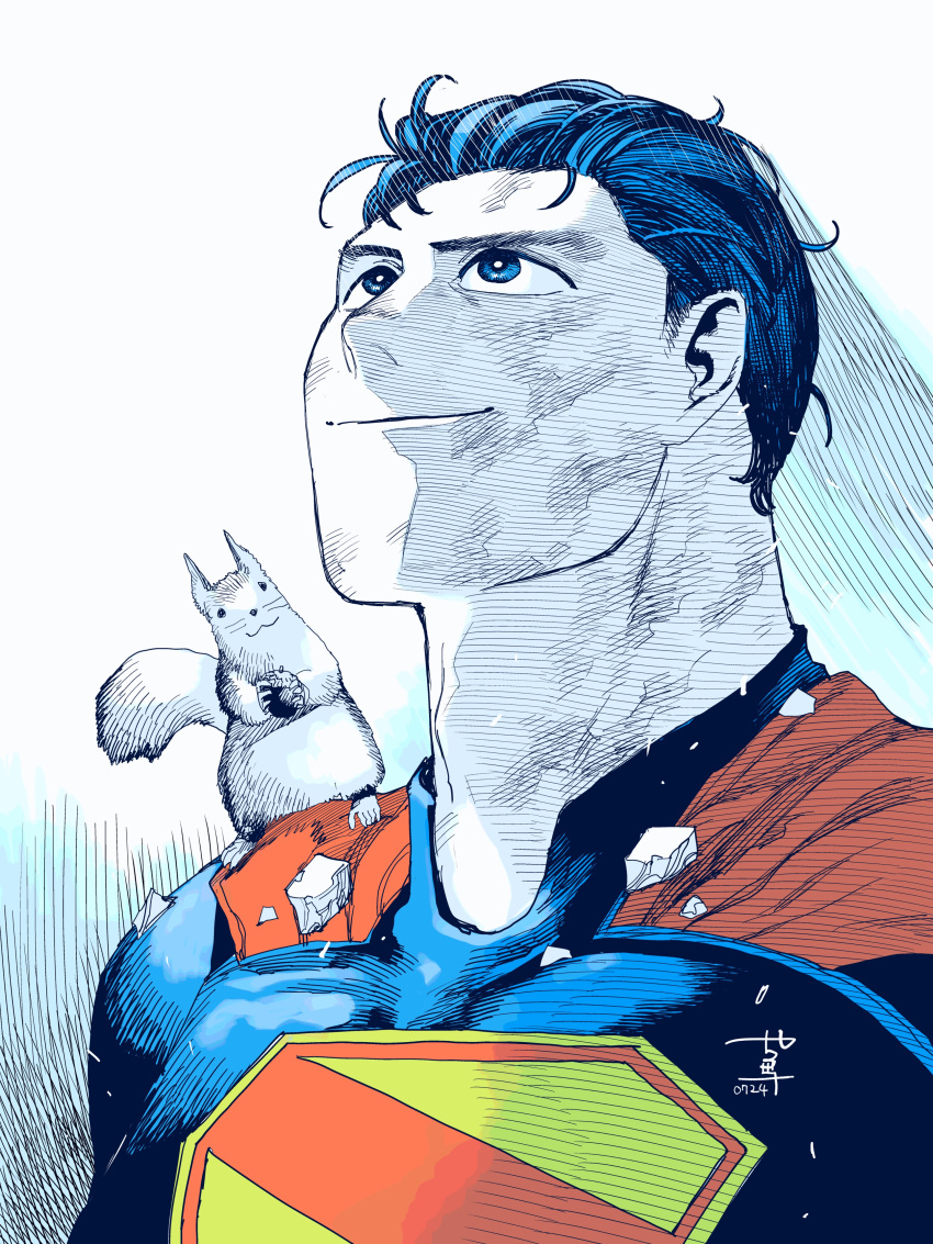 1boy, absurdres, animification, black_hair, blue_bodysuit, blue_eyes, bodysuit, cape