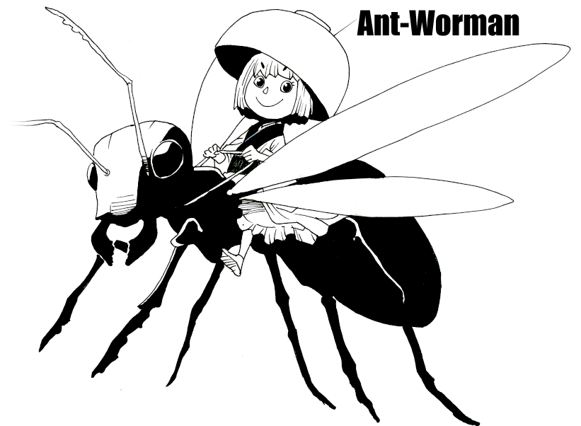 1girl, ant, ant-man_(movie), bowl, bowl_hat, bug, closed_mouth, commentary_request