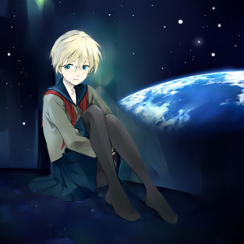 blonde_hair, blue_eyes, catherine_bloom, earth, feet, glasses, gundam, gundam_wing