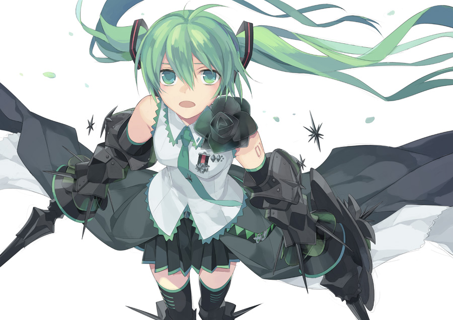 2no, armor, black_legwear, breasts, detached_sleeves, from_above, gauntlets, greaves