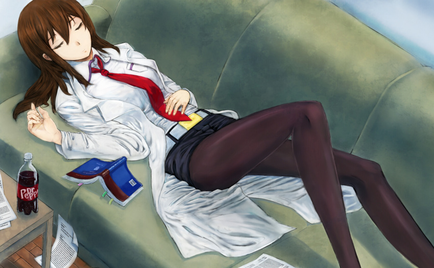 brown_hair, closed_eyes, dr_pepper, eyes_closed, highres, jacket, jyairo, labcoat