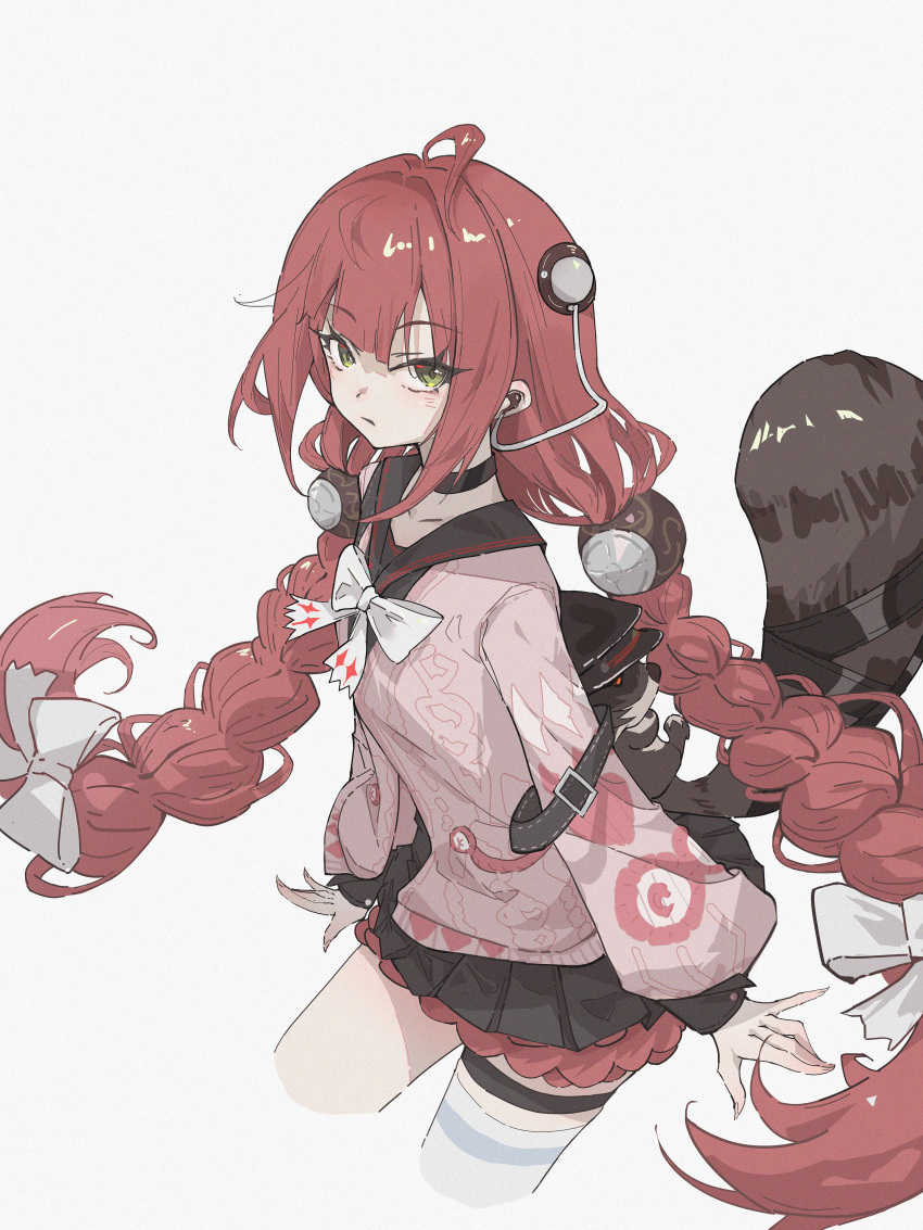 1girl, absurdres, ahoge, black_sailor_collar, black_skirt, braid, cardigan, commentary