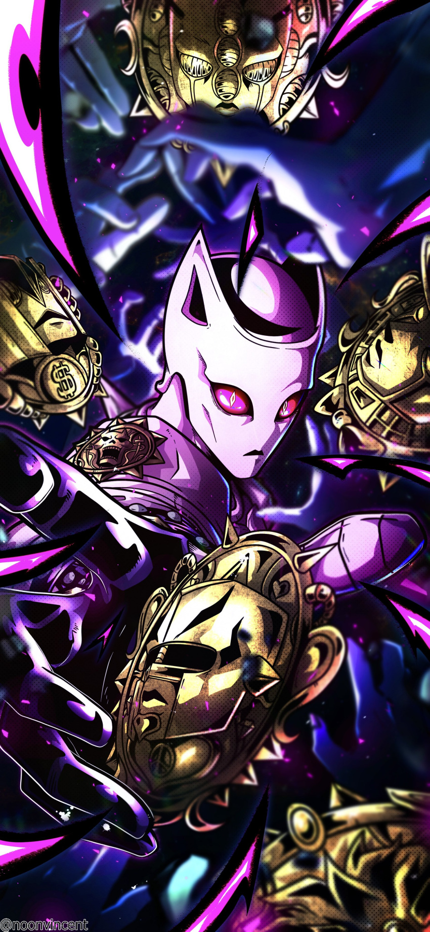 6+others, absurdres, animal_ears, black_gloves, cat_ears, colored_sclera, crazy_diamond, diamond_wa_kudakenai