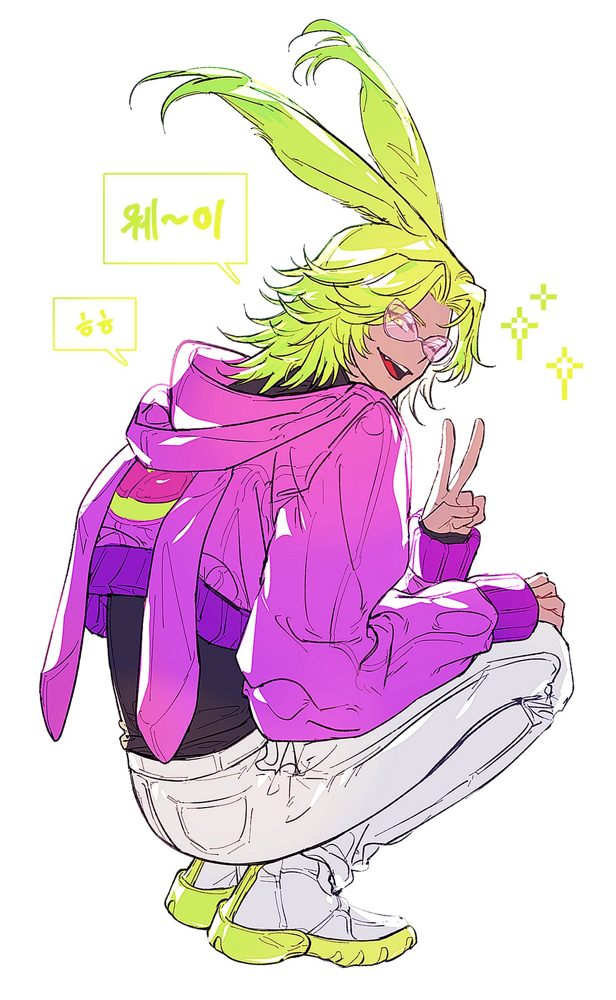 1boy, animal_ears, animal_hood, arm_up, black_shirt, blonde_hair, commentary_request, cropped_jacket