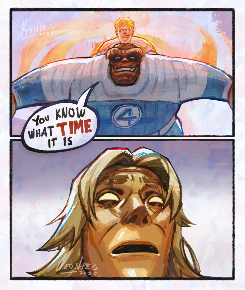 absurdres, adam_warlock, ben_grimm, blonde_hair, closed_eyes, closed_mouth, fantastic_four, guardians_of_the_galaxy