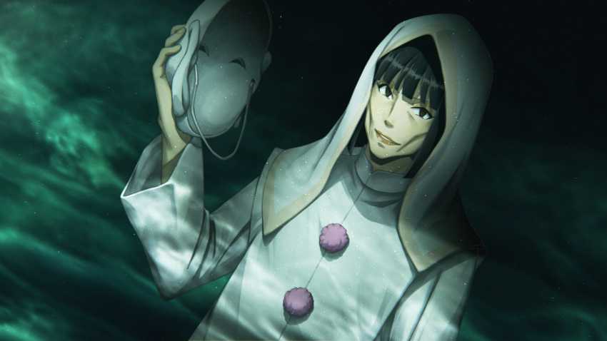 1boy, black_eyes, black_hair, blunt_bangs, blush_(makeup), bob_cut, bug, clothing_request