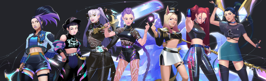 absurdres, ahri_(league_of_legends), akali, black_background, black_hair, evelynn_(league_of_legends), highres, inkarat