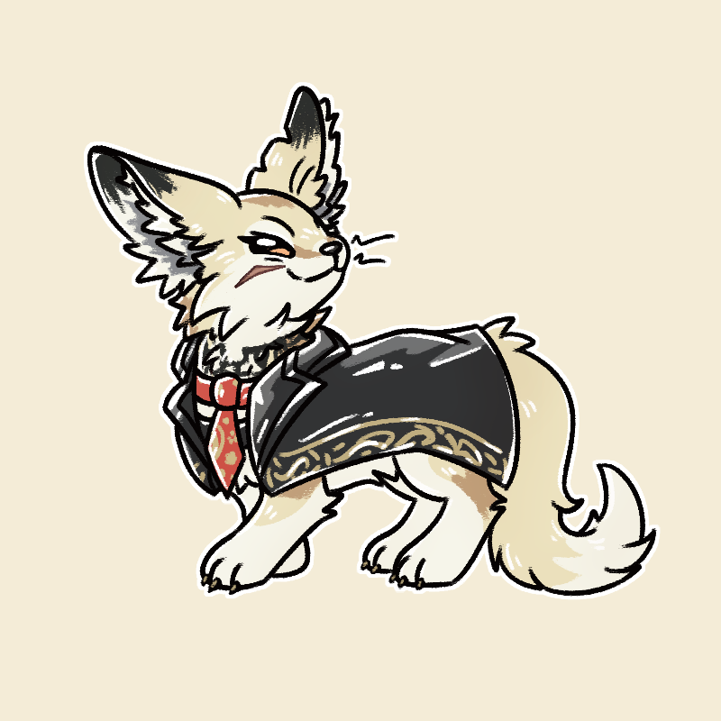 animalization, arknights, closed_mouth, fox, gamma_(gaemms_chamois), necktie, orange_eyes, outline