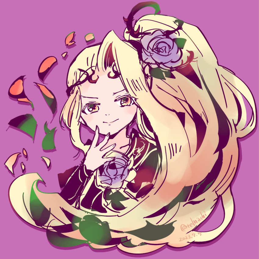 1girl, blonde_hair, cropped_torso, dated, flower, hair_flower, hair_ornament, highres