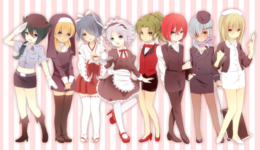 adapted_uniform, afuro_terumi, bad_id, belly, blonde_hair, blue_eyes, blue_hair, blush