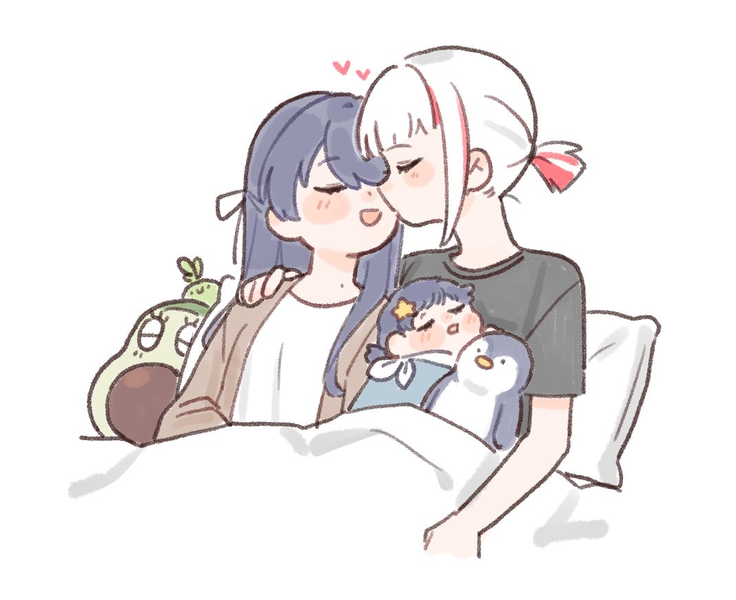 3girls, :d, avocado_(love_live!), basil_(wgh0anzdple3asf), black_shirt, blue_hair, brown_cardigan, c: