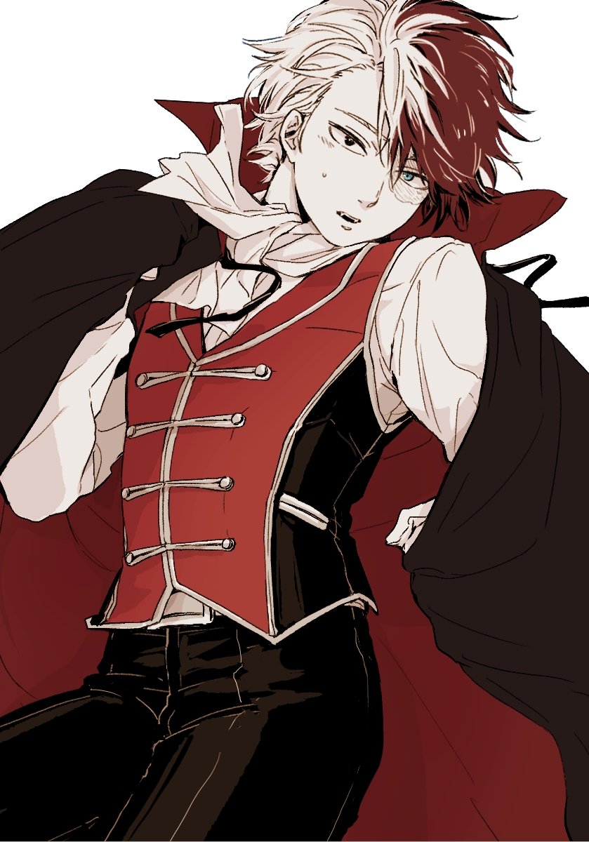 1boy, alternate_costume, black_eyes, blue_eyes, boku_no_hero_academia, burn_scar, commentary_request, heterochromia