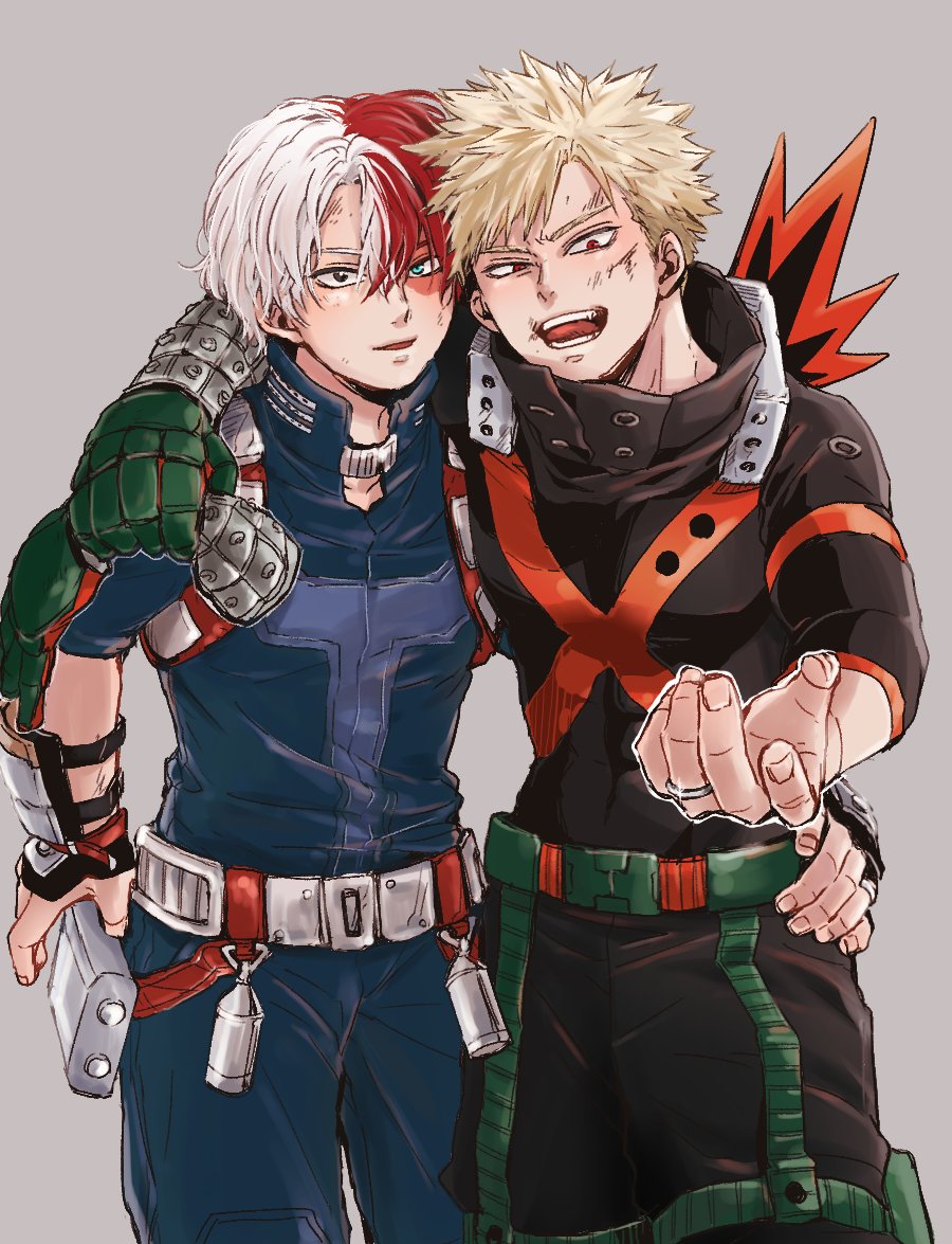 2boys, bakugou_katsuki, black_eyes, blonde_hair, blue_eyes, boku_no_hero_academia, burn_scar, commentary_request