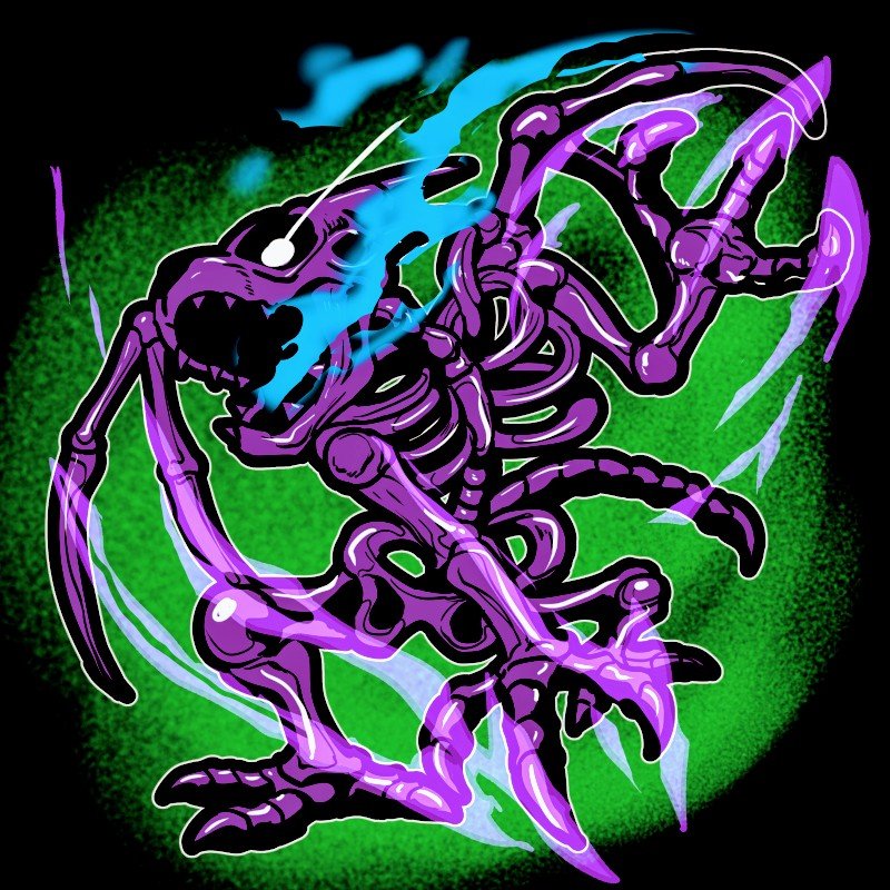 1boy, baramos, black_background, bone, claws, commentary_request, corpse, dragon