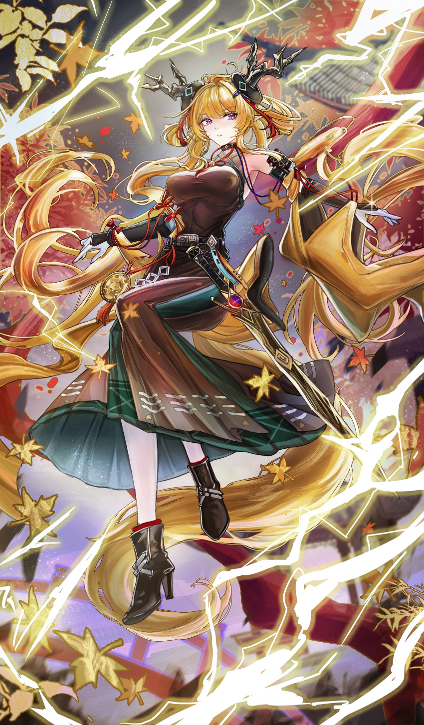 1girl, absurdres, arknights, blonde_hair, breasts, dress, highres, horns