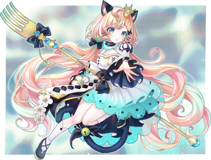 1girl, :o, absurdly_long_hair, ahoge, animal_ear_fluff, animal_ears, aqua_eyes, aqua_hair