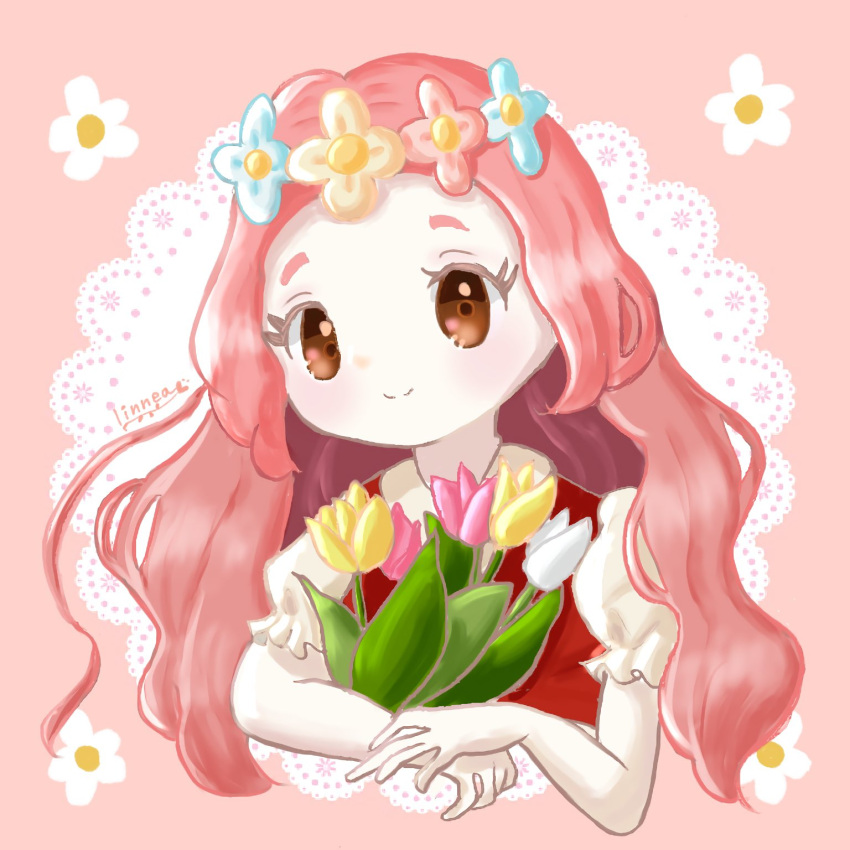 1girl, brown_eyes, fantasy_life, fantasy_life_i:_the_girl_who_steals_time, flower, hair_flower, hair_ornament, highres