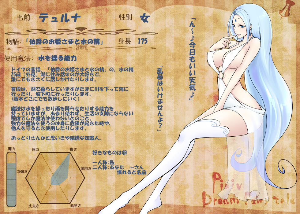 blue_eyes, blue_hair, breasts, earrings, emukon, jewelry, jewlery, large_breasts, long_hair, original, solo, thigh-highs, thighhighs, translation_request