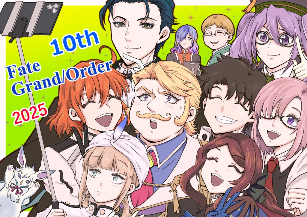 5boys, 5girls, adjusting_eyewear, anniversary, atlas_academy_uniform, black_gloves, black_hair, blonde_hair