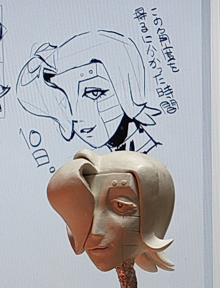 1boy, 2022, 2d, 3d_printing_(medium), akahlt0, android, cropped_head, digital_media, hair_over_one_eye, highres, humanoid, humanoid_robot, male, mettaton, mettaton_ex, photo_(medium), robot, robot_boy, short_hair, simple_background, solo, unconventional_media, undertale, utdr_(toby_fox)