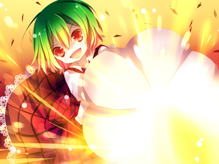 >:), :d, dress, green_hair, grin, kazami_yuuka, kusa, open_mouth
