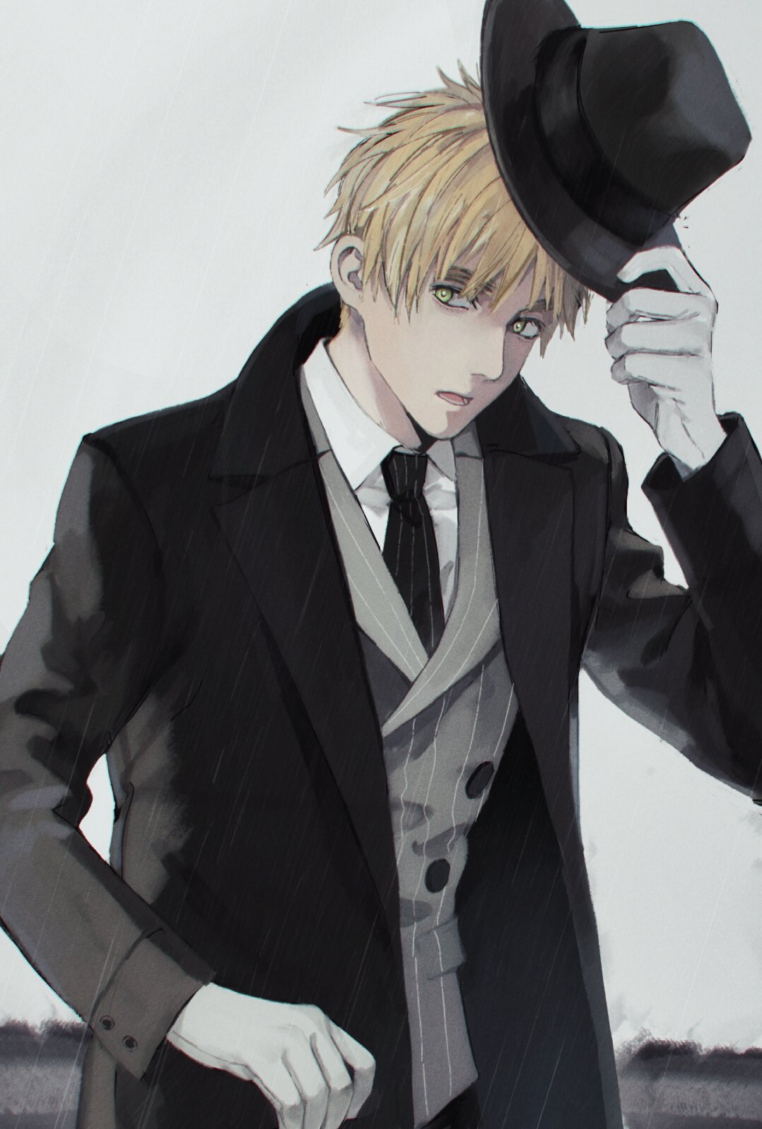 1boy, axis_powers_hetalia, black_hat, black_jacket, black_necktie, blonde_hair, buttons, chinese_commentary