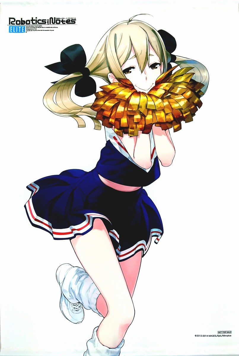 1girl, ahoge, blonde_hair, blue_shirt, blue_skirt, cheering, cheerleader, clothing_request
