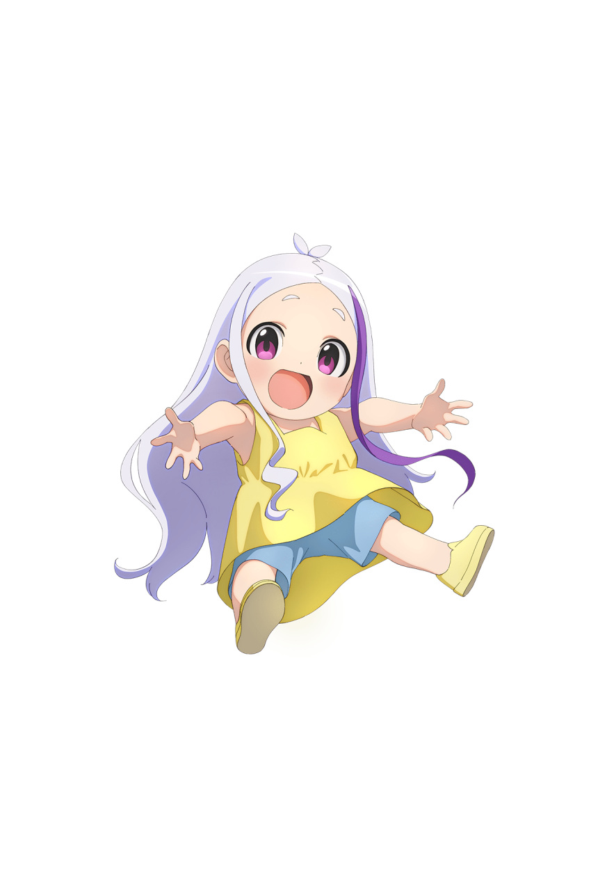1girl, :d, ahoge, anime_coloring, arras_ramus, baby, blue_shorts, blush