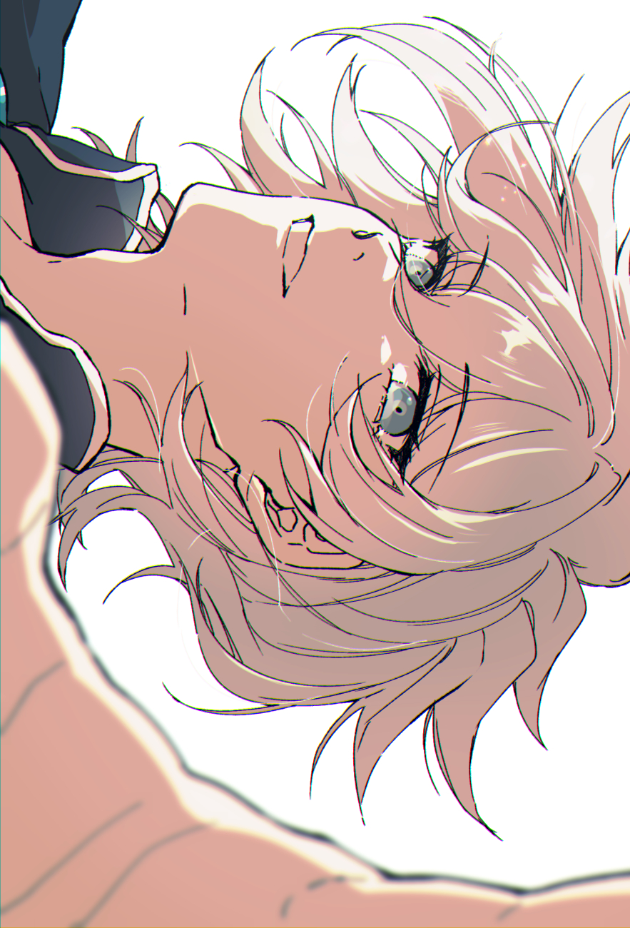 1boy, amelette8, blue_eyes, close-up, grin, hair_between_eyes, highres, kamiya_shun