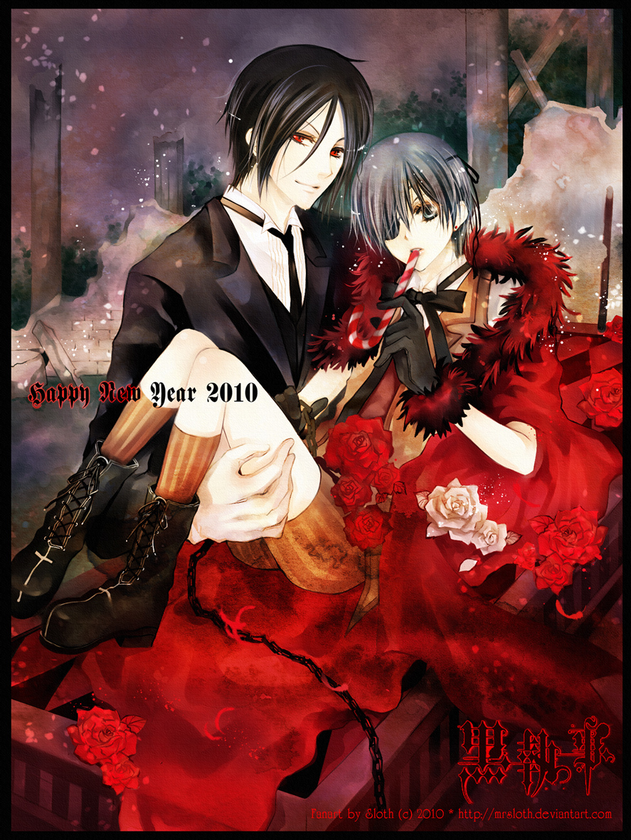 candy_cane, ciel_phantomhive, eyepatch, flower, gloves, kuroshitsuji, mrsloth, new_year