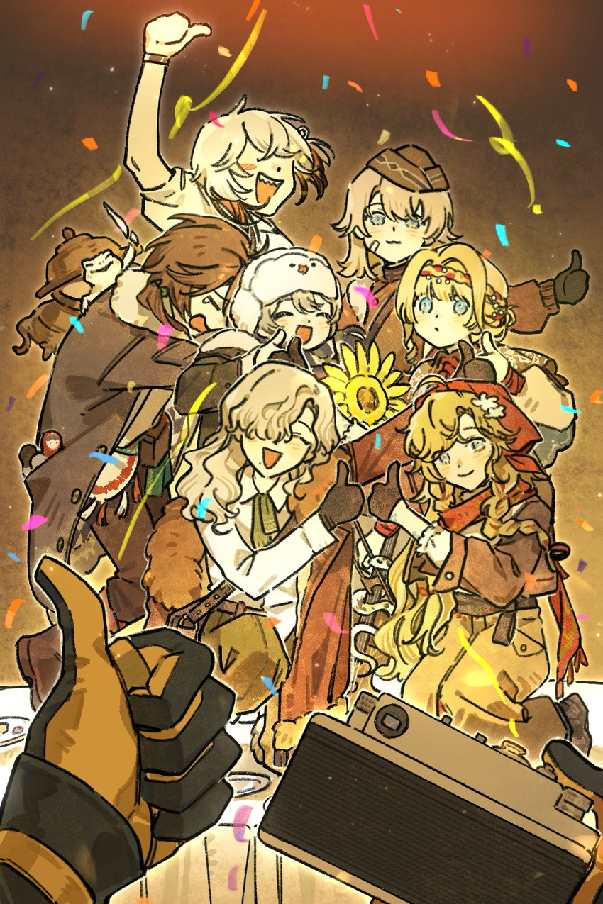1other, 3boys, 4girls, :3, ^_^, aged_down, arm_up, avgust_(reverse:1999)