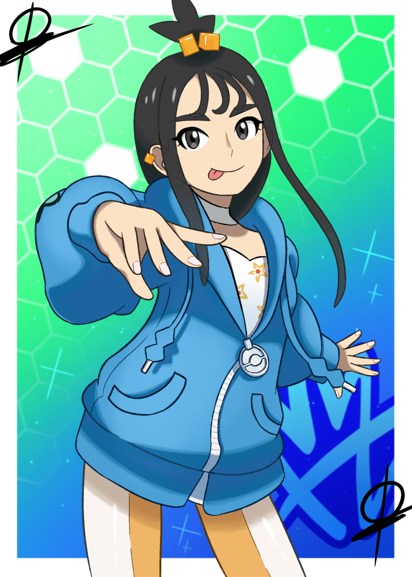 1girl, absurdres, black_eyes, black_hair, blue_hoodie, border, character_print, choker