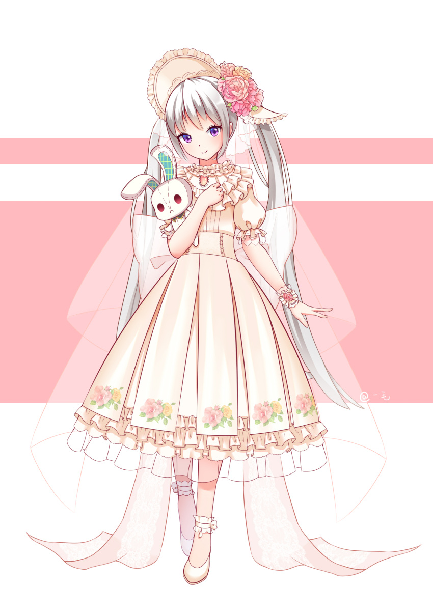 1girl, 1maokitty, absurdres, ankle_bow, back_bow, bonnet, bow, bridal_veil