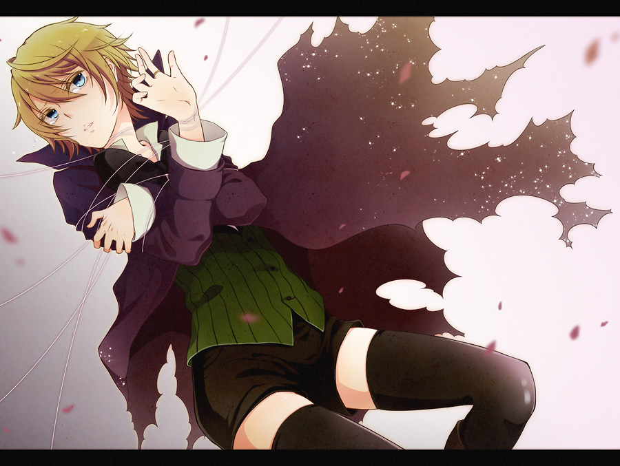 blonde_hair, blue_eyes, chry_(112ch), kuroshitsuji, short_hair, shorts, thigh-highs, thighhighs