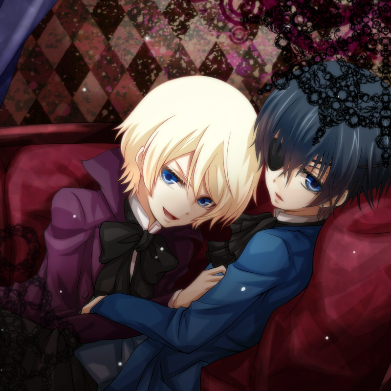 black_hair, blonde_hair, blue_eyes, ciel_phantomhive, eyepatch, kuroshitsuji, reshika, short_hair