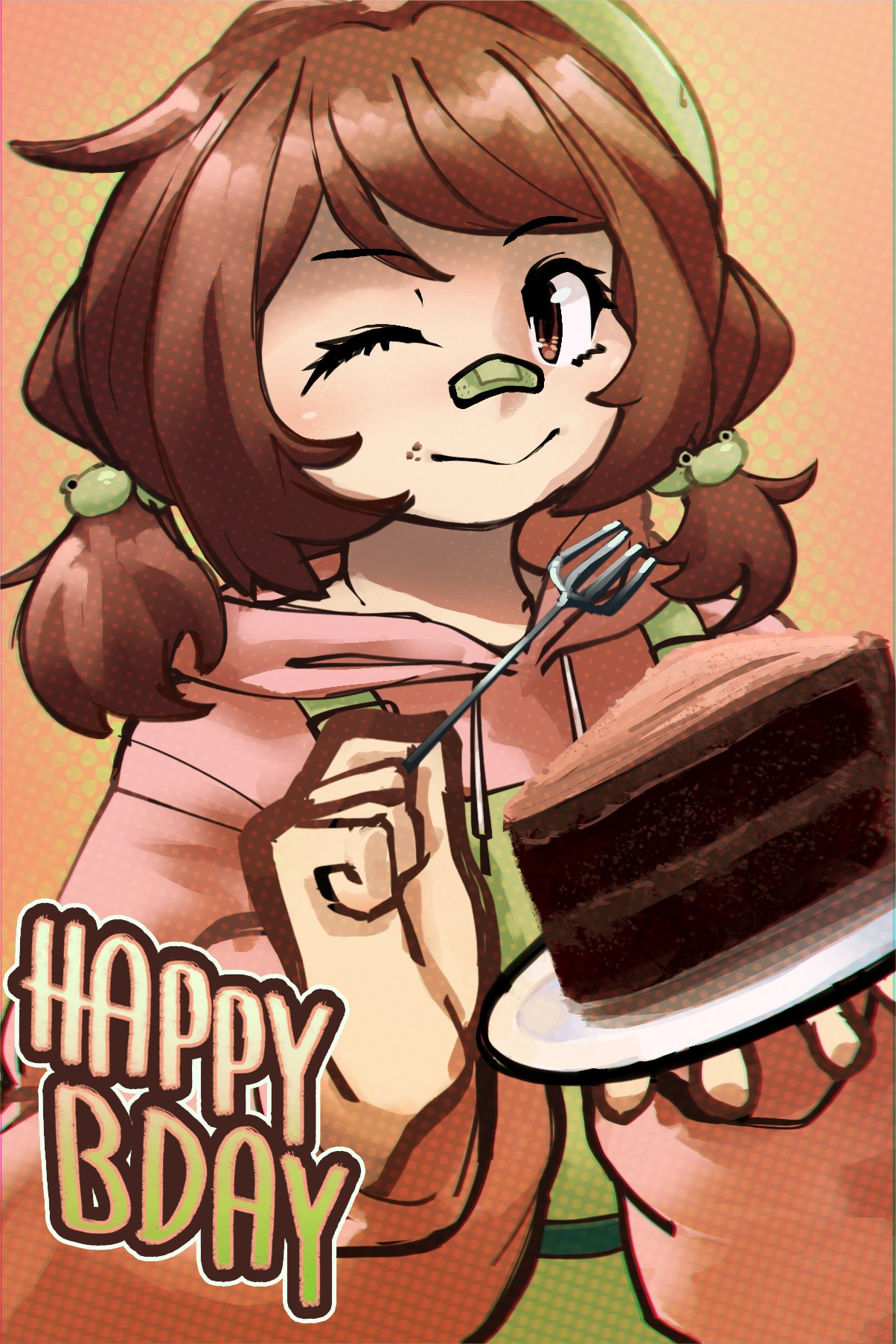 1girl, bandaid, bandaid_on_face, bandaid_on_nose, bethy, brown_eyes, brown_hair, cake