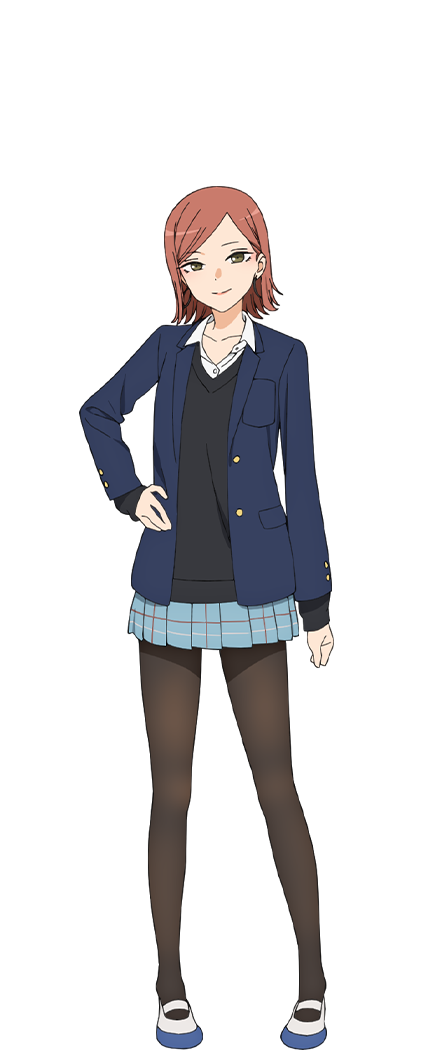 1girl, anime_coloring, black_cardigan, blue_jacket, blush, brown_hair, cardigan, clenched_hand, closed_mouth, collarbone, collared_shirt, earrings, full_body, green_eyes, gyaru, hand_on_own_hip, ishida_kazumasa, jacket, jewelry, long_sleeves, looking_at_viewer, miniskirt, official_art, pantyhose, plaid_clothes, plaid_skirt, pleated_skirt, school_uniform, shirt, shoes, simple_background, skirt, smile, solo, sono_bisque_doll_wa_koi_wo_suru, standing, transparent_background, tsurime, uwabaki, white_shirt, yahiro_daia
