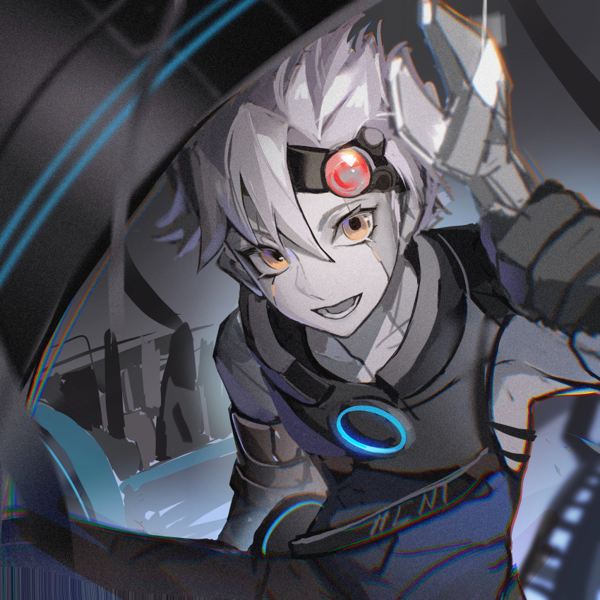 1boy, absurdres, colored_skin, grey_hair, grey_skin, hair_between_eyes, hashtag-only_commentary, highres