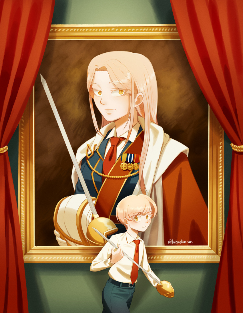 1girl, artist_name, belt, cape, curtains, highres, juiz_(undead_unluck), julia_u._stitia